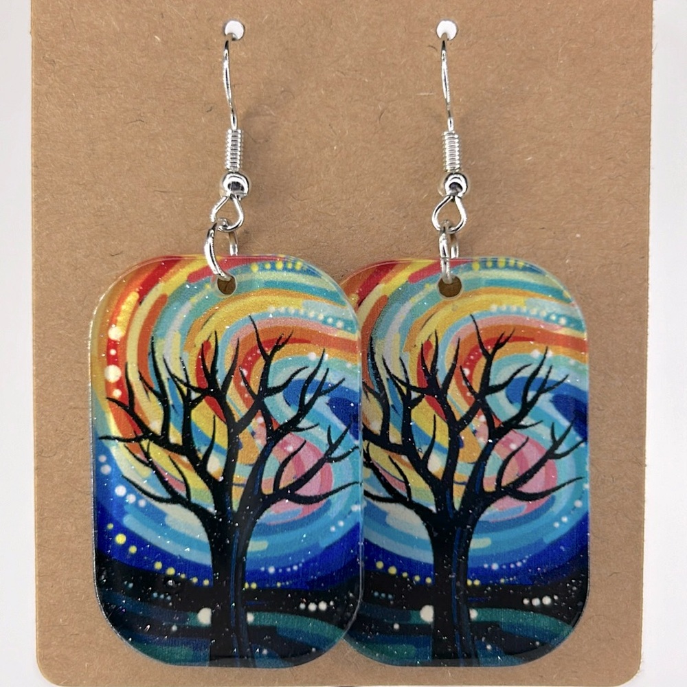 Sparkling 2D Acrylic Dangle Earrings Night View Fashion Jewelry